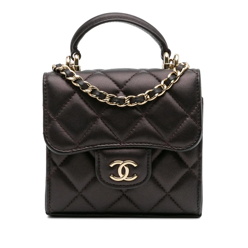 Chanel Pre-Loved CC Quilted Iridescent Lambskin Top Handle Flap Clutch With Chain Handbag