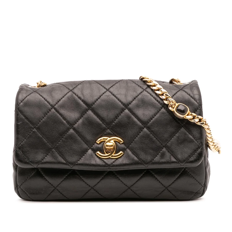 Pre-Loved Small Quilted Lambskin Resin Pearl Chain Flap Crossbody Bag
