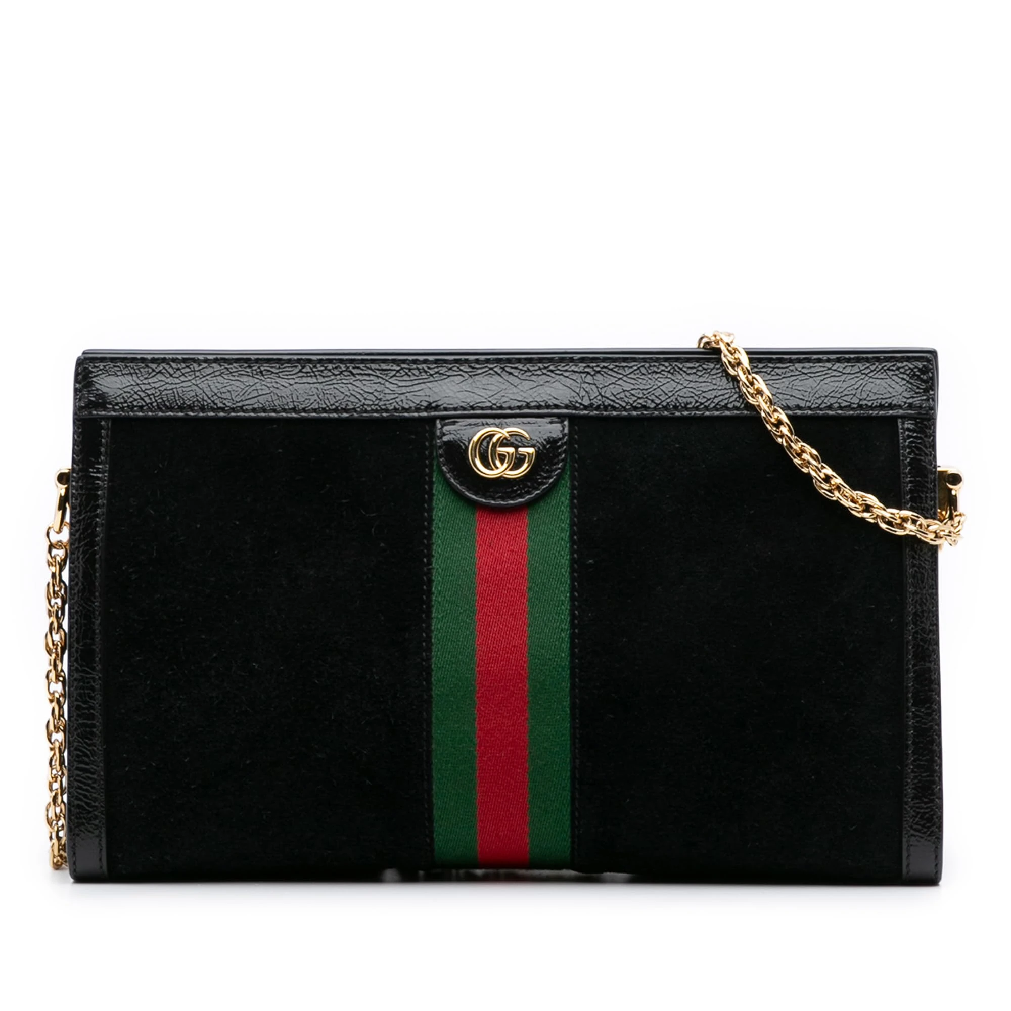 Gucci Pre-Loved Medium Suede Ophidia Web Chain Shoulder Bag