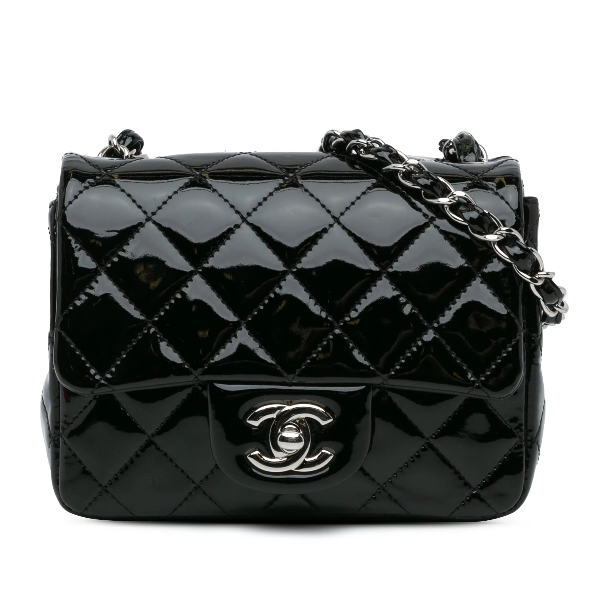 Chanel Pre-Loved Mini Square Classic Patent Single Flap Crossbody Bag
