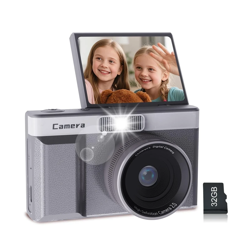 Digital Camera for Kids,180°Flip Screen Small Cameras For Photography,Perfect Birthday For Kids Digital Camera, With 32GB Memory Card