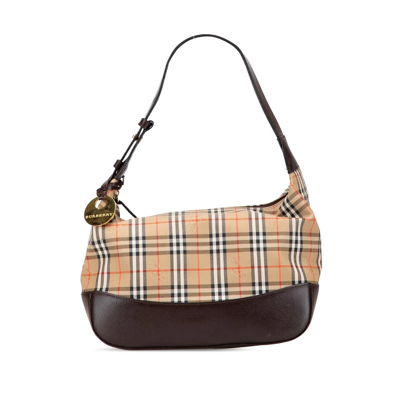 BURBERRY Pre-Loved Haymarket Check Canvas Shoulder Bag