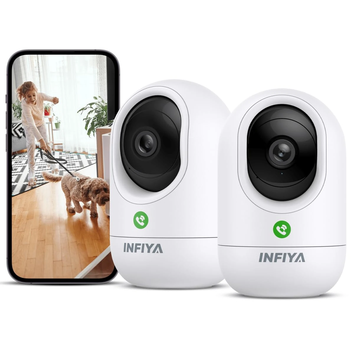 INFIYA 2K Indoor Pet Camera, Dog Camera with APP, House Home Security, Baby Monitor, One-Touch Call, Person Detection, Smart Tracking, Night Vision, 2-Way Talk, TF&Cloud Storage, 2.4GHz WiFi, K7 2P