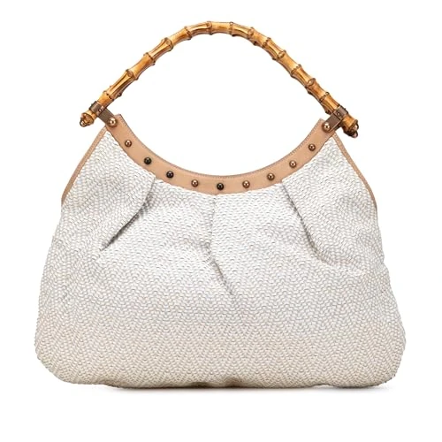 Gucci Pre-Loved Woven Leather Bamboo Studded Hobo Handbag