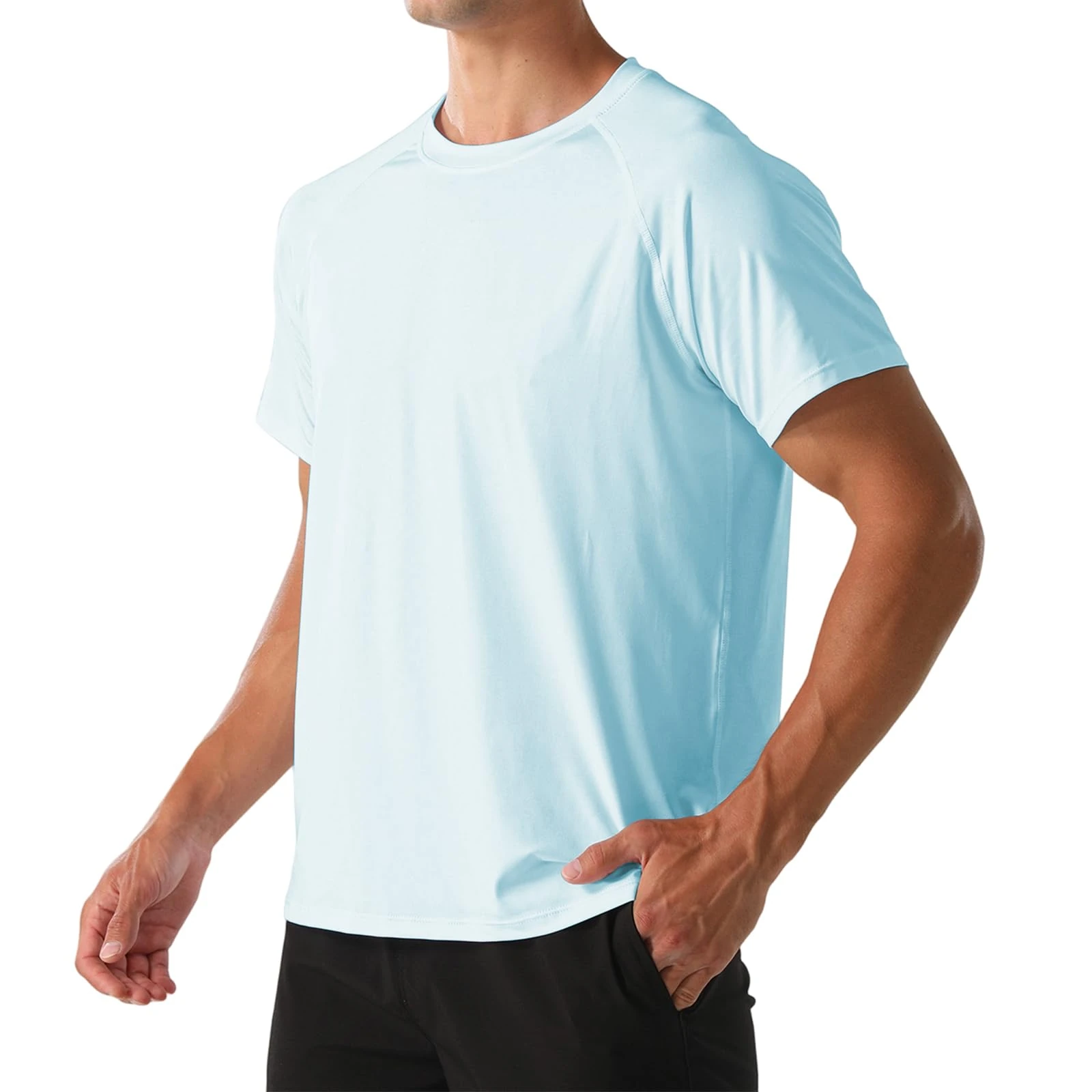 HYCOPROT Men's Sports T-Shirts Quick Dry Breathable Short Sleeve Tops Moisture Wicking Running Workout Bodybuilding T-Shirts SkyBlue