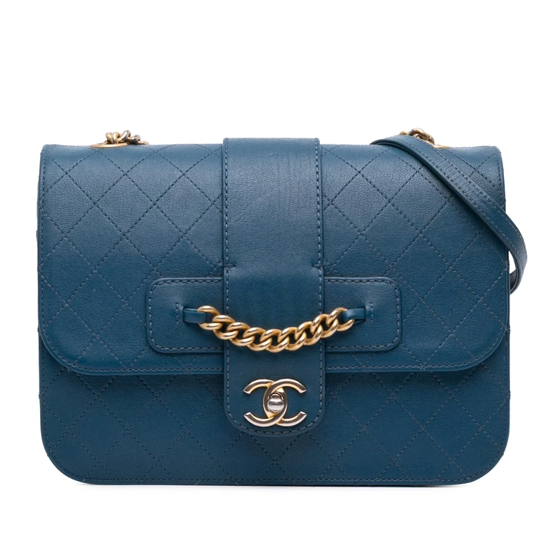 Pre-Loved Large Quilted Sheepskin Front Chain Flap Crossbody Bag