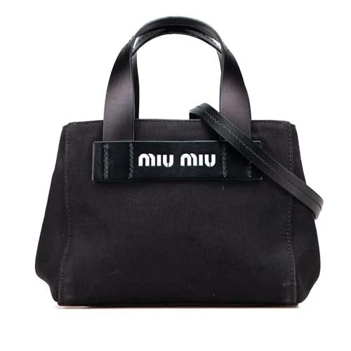 Miu Miu Pre-Loved Small Canapa Canvas And Leather Logo Satchel Handbag