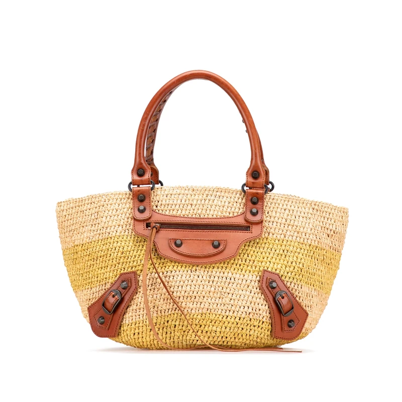 Balenciaga Pre-Loved Raffia Motocross Classic Panier Basket Tote Bag