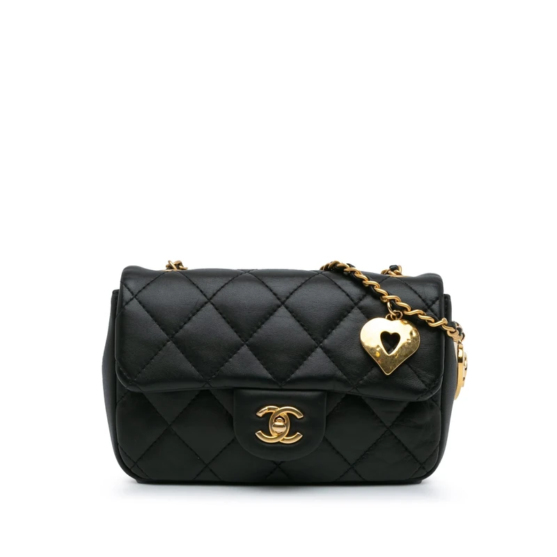 Pre-Loved Mini Rectangular Quilted Lambskin Heart Charms Flap Crossbody Bag