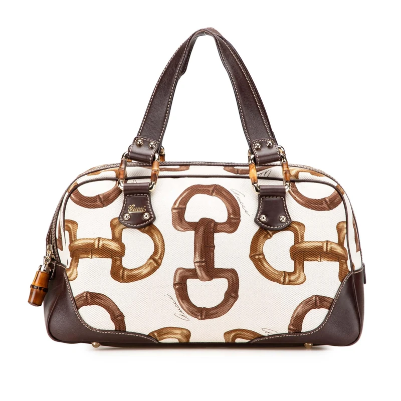 Gucci Pre-Loved Printed Canvas Bamboo Horsebit Handbag