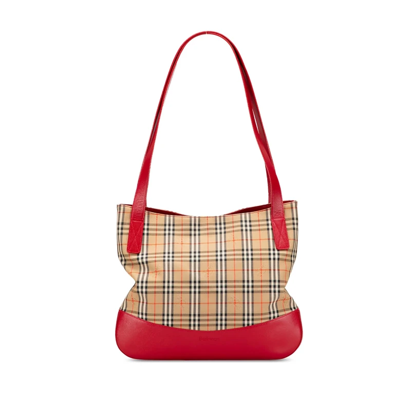 BURBERRY Pre-Loved Haymarket Check Canvas Tote Bag
