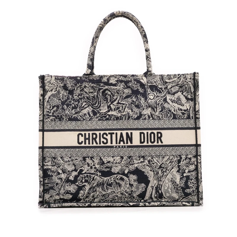 Dior Pre-Loved Large Canvas Toile De Jouy Reverse Embroidered Book Tote Bag
