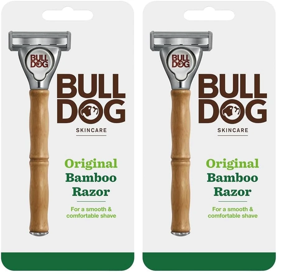 BULLDOG SKINCARE - Original Bamboo Razor Smooth Glide Razor Handle + 2 Blade Refills (Pack of 2)