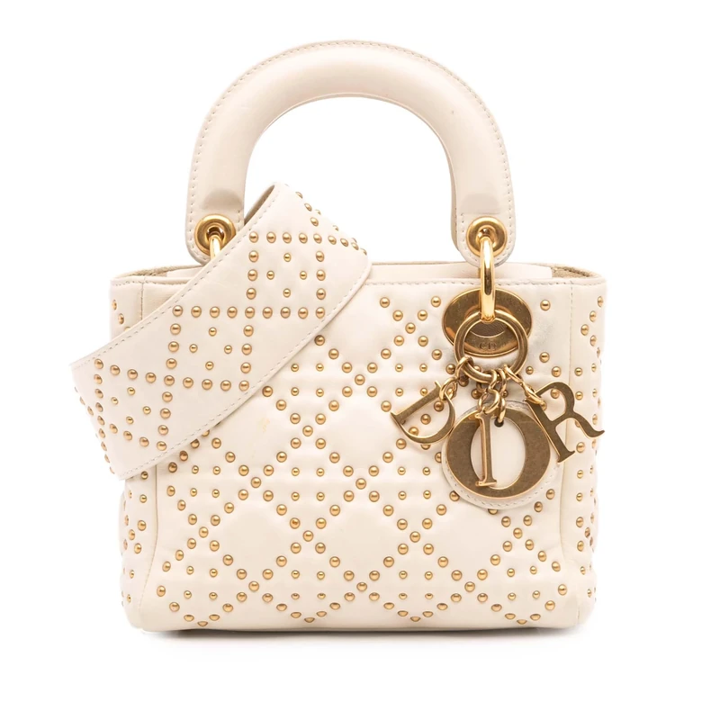 Dior Pre-Loved Mini Lambskin Cannage Studded Supple Lady Handbag