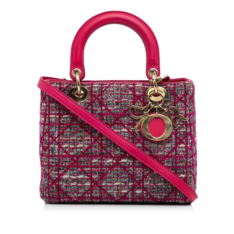 Dior Pre-Loved Medium Tweed Macrocannage Lady Handbag