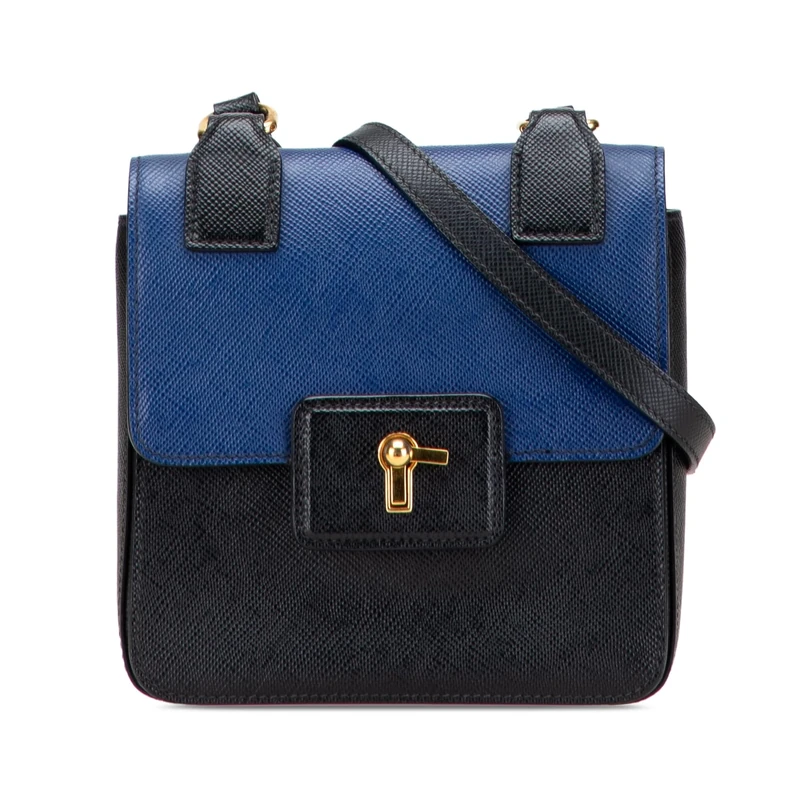 Prada Pre-Loved Bicolor Saffiano Cuir Flap Crossbody Bag