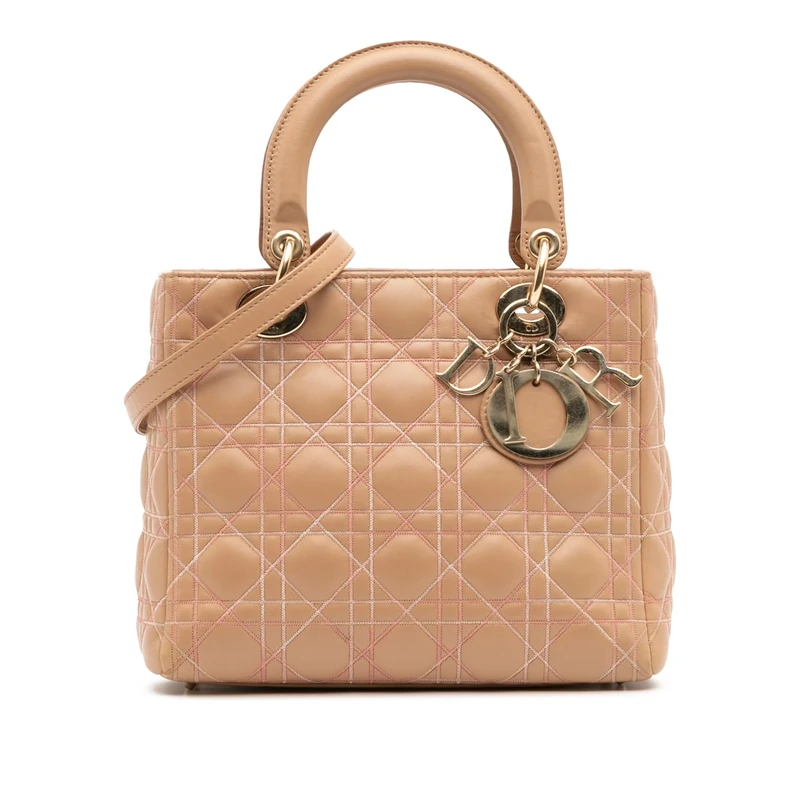 Dior Pre-Loved Medium Lambskin Cannage Contrast Stitch Lady Handbag