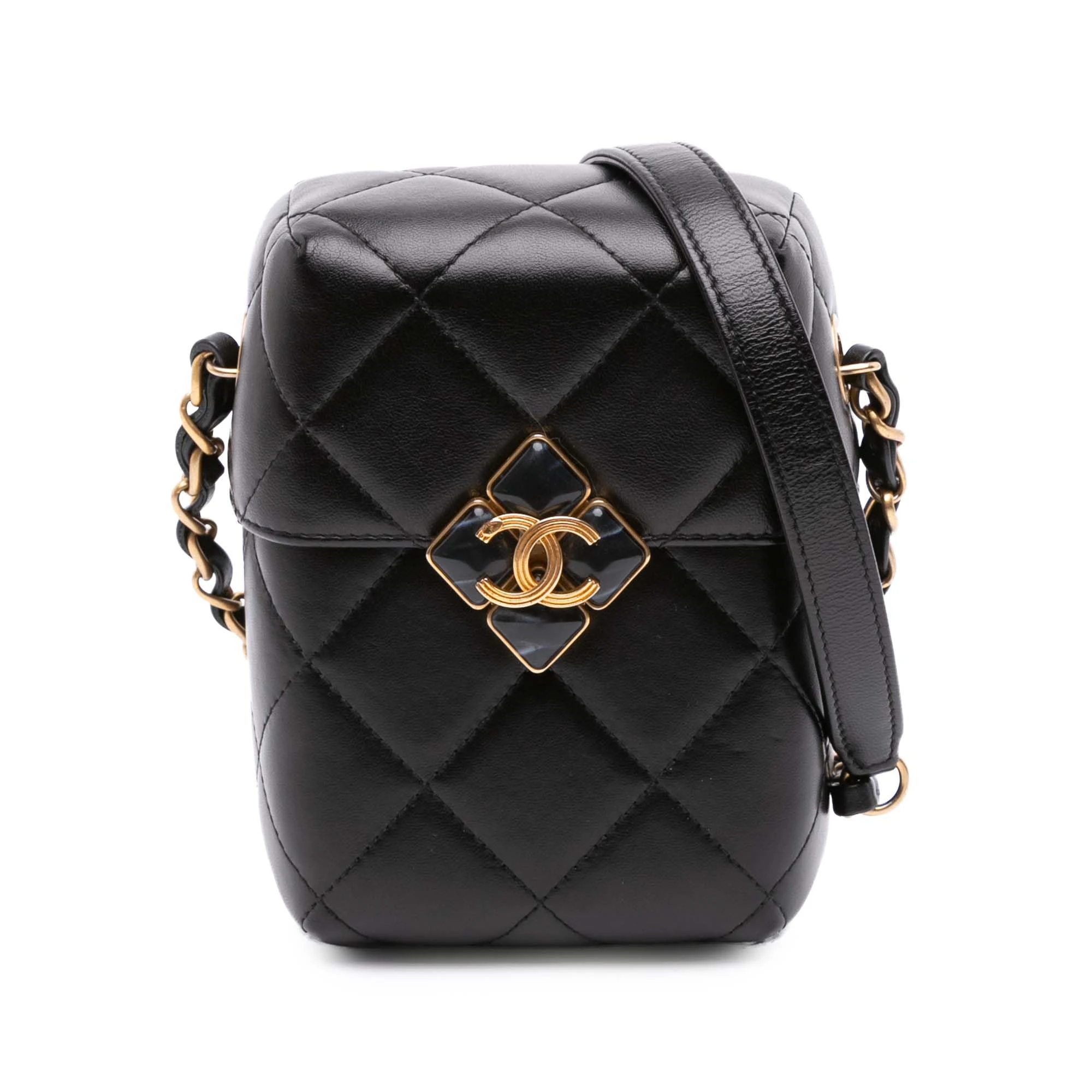 Chanel Pre-Loved Mini Quilted Lambskin Diamond Lock Phone Holder Crossbody Bag