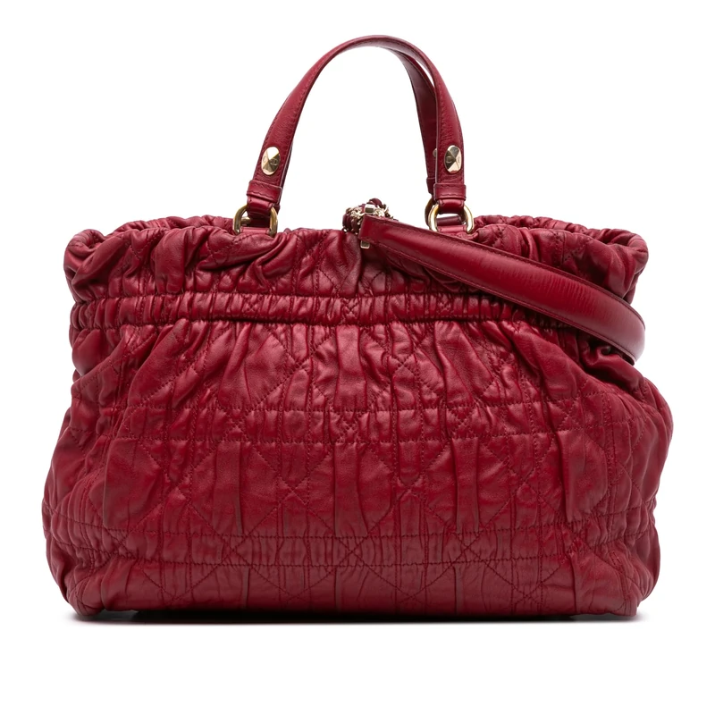 Dior Lambskin Gaufre Cannage Delices Tote - Dark Red - Image 1