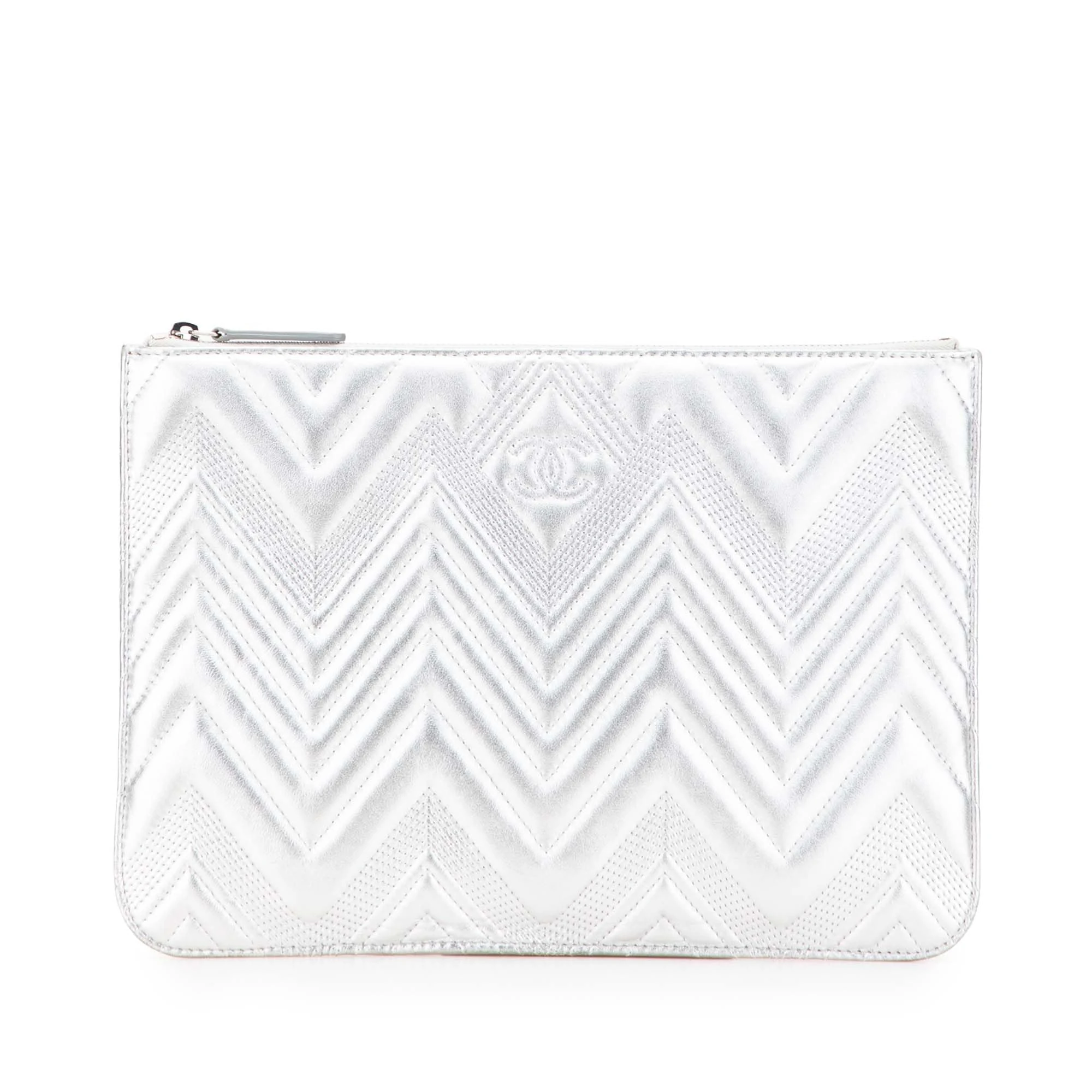 Chanel Pre-Loved Medium Metallic Chevron Calfskin O Case Clutch