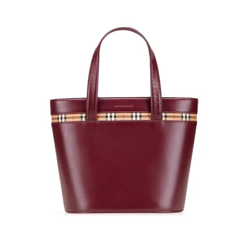 BURBERRY Pre-Loved House Check Canvas Trimmed Leather Handbag