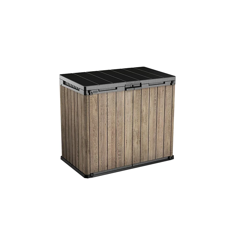 Keter Store-It-Out Darwin 1150L Outdoor Storage Box – Ashwood Brown | Lockable Garden Shed for 2 x 240L Wheelie Bins, Tools & BBQ Accessories | Hydraulic Lid | Weatherproof Wood-Effect Resin