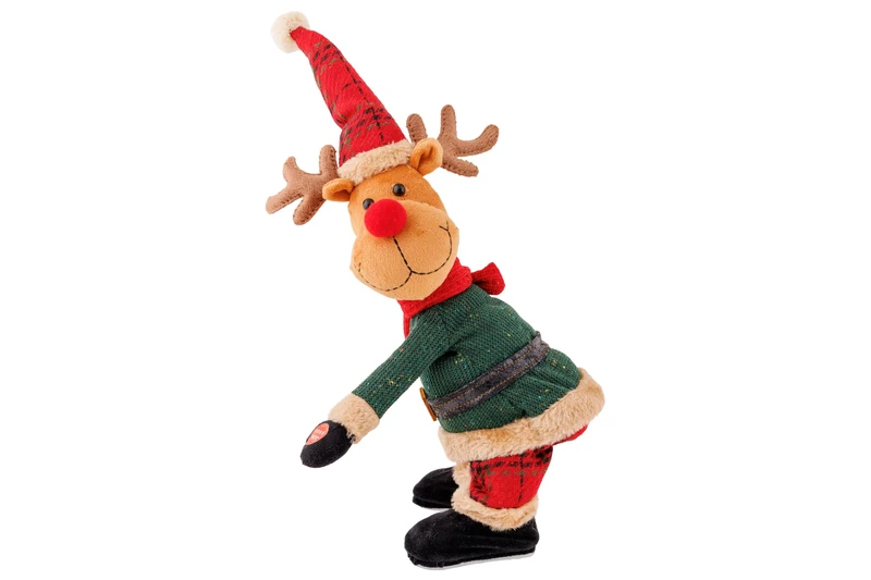 Cosy Home Singing and Dancing Fabric Christmas Reindeers, Red and Green, 7.5 x 6 x 15 Inches, Not Including 3 AA Batteries