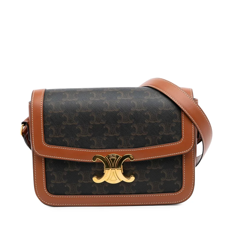 Celine Pre-Loved Classique Triomphe Coated Canvas and Calfskin Triomphe Crossbody