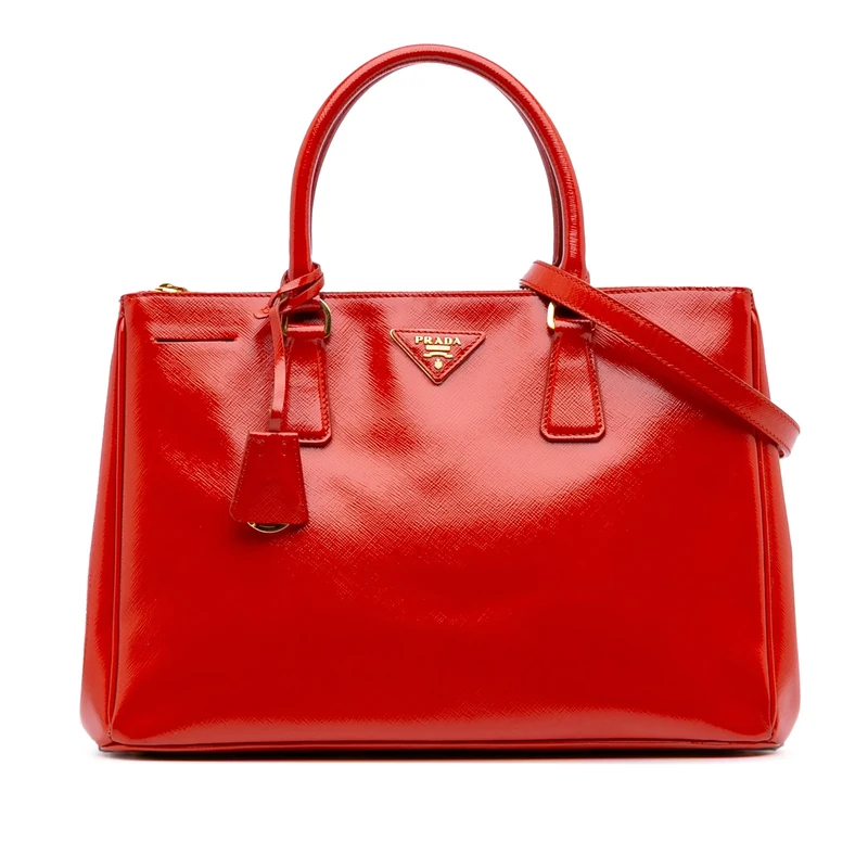 Prada Pre-Loved Medium Saffiano Vernice Galleria Double Zip Satchel