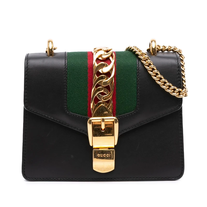 Gucci Pre-Loved Mini Leather Web Sylvie Chain Crossbody Bag