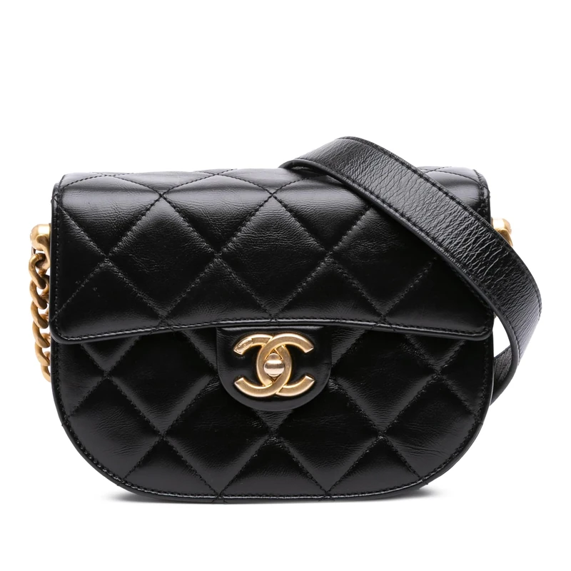 Chanel Pre-Loved CC Quilted Calfskin Round Moon Messenger Flap Crossbody Bag