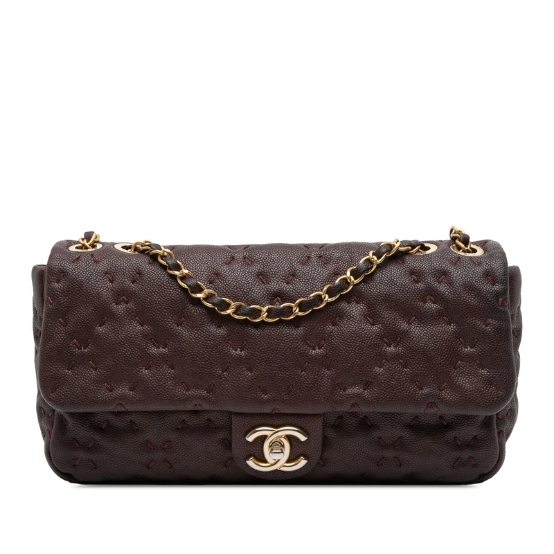 Chanel Red Caviar Leather Wild Stitch Flap Bag