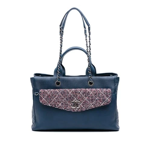 Chanel Pre-Loved Large Caviar And Tweed Coco Break Shopping Tote Handbag