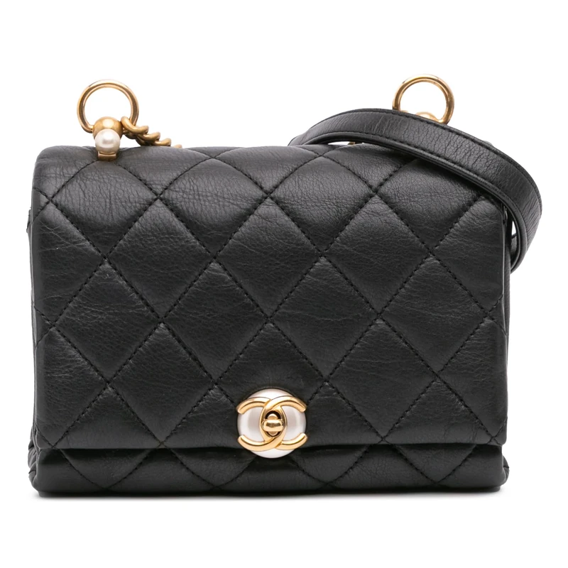 Chanel Pre-Loved Mini Quilted Calfskin Pearl CC Accordion Flap Crossbody Bag
