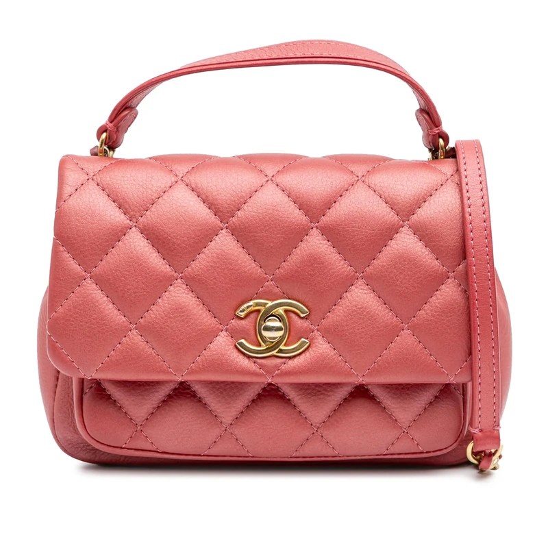 Chanel Pre-Loved Quilted Metallic Calfskin Top Handle Flap Handbag