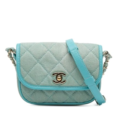 Chanel Pre-Loved Mini CC Quilted Denim Messenger Flap Crossbody Bag
