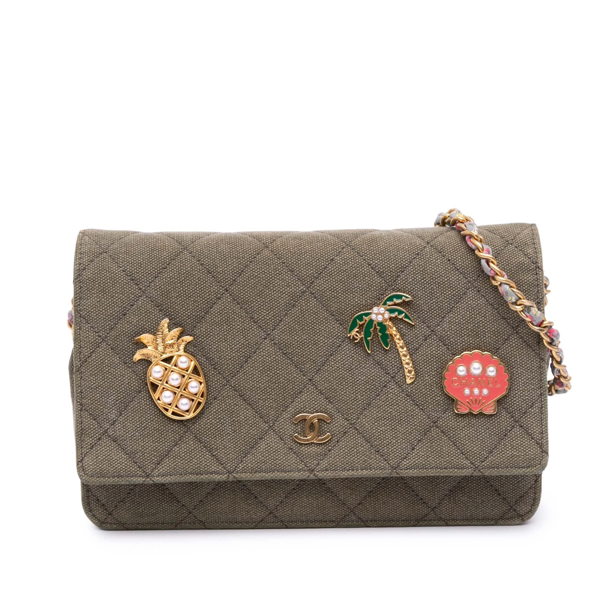 Pre-Loved CC Quilted Canvas Coco Cuba Charms Wallet On Chain Handbag