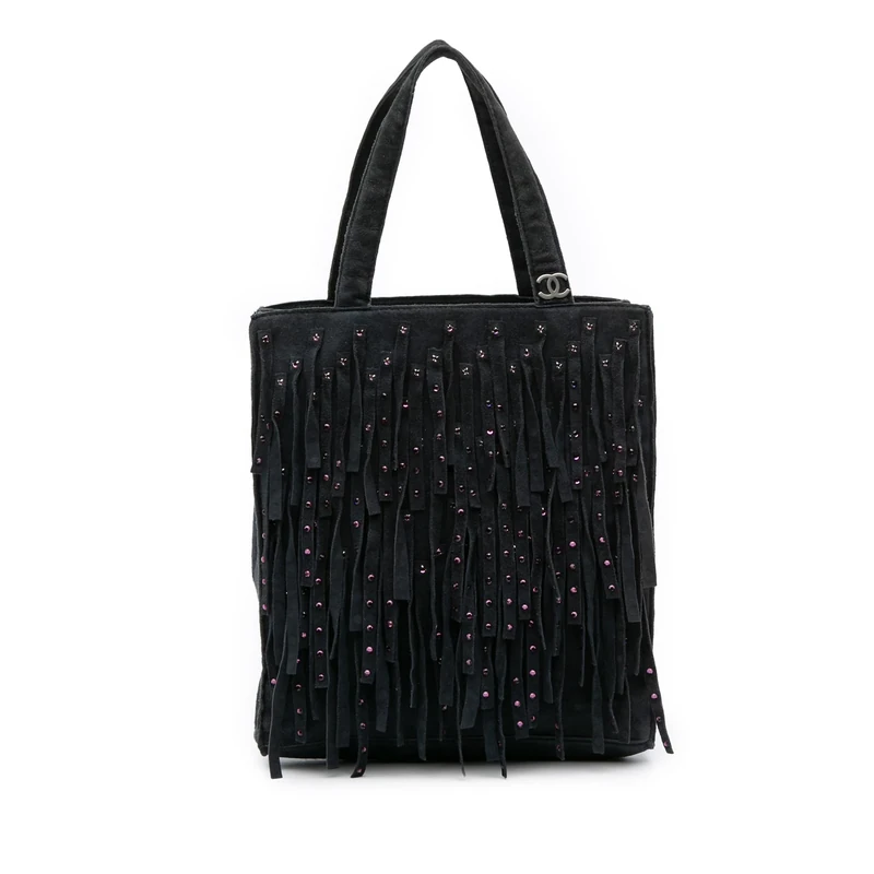 Chanel Pre-Loved Mini Suede Studded Fringe Tote Bag