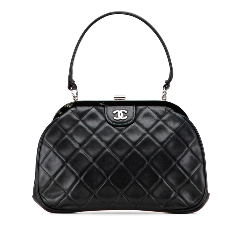 Pre-Loved CC Quilted Lambskin Kiss Lock Frame Top Handle Bag