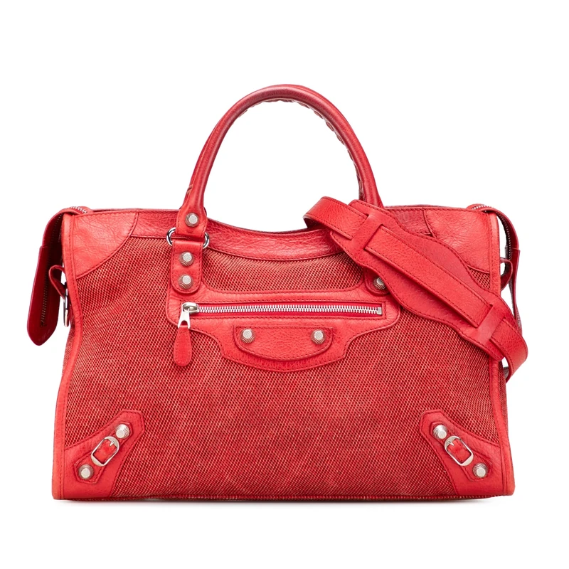 Balenciaga Pre-Loved Lambskin Trimmed Canvas Motocross City Giant 12 Satchel Handbag