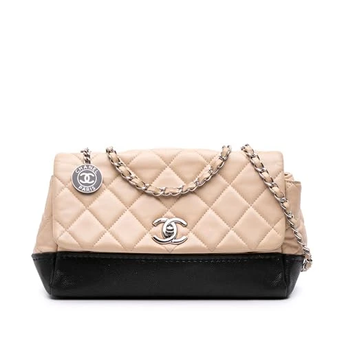 Chanel Pre-Loved CC Bicolor Quilted Calfskin And Caviar Single Flap Crossbody Bag