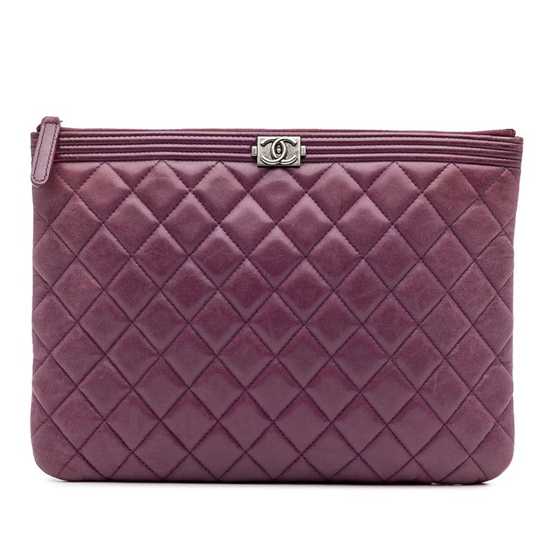 Chanel Pre-Loved Medium Quilted Lambskin Boy O Case Clutch Bag