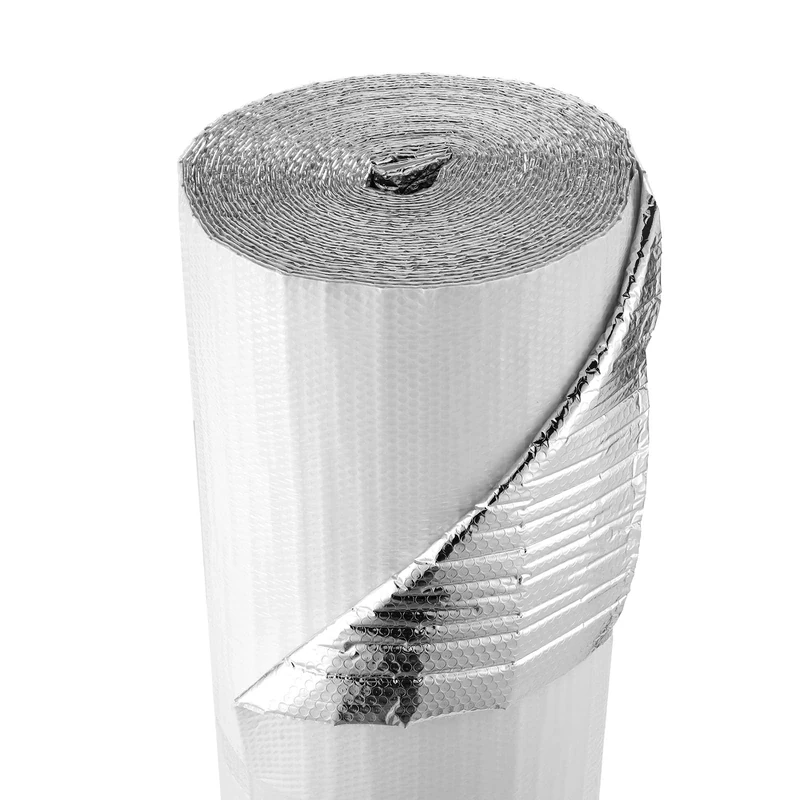 VEVOR Reflective Insulation Roll, Double-Layer Air Bubble Radiant Barrier, 6mm 30.48 m x 1.22 m, Aluminum Foil White PE Film Heat Reflective Shield, Thermal Insulation Roll for Door Window RV Roofs