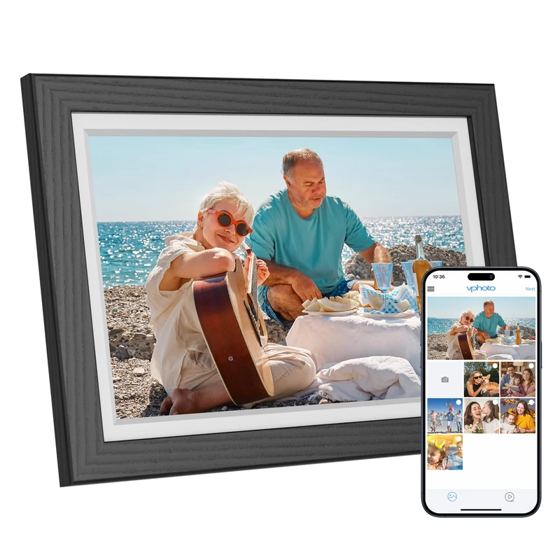 Dragon Touch Frameo Digital Picture Frame - 10.1 Inch WiFi Electronic Picture Frame with 32 GB Memory HD IPS Touch Screen, Auto Rotate, Instant Sharing of Photos/Videos, Family and Friends, Black