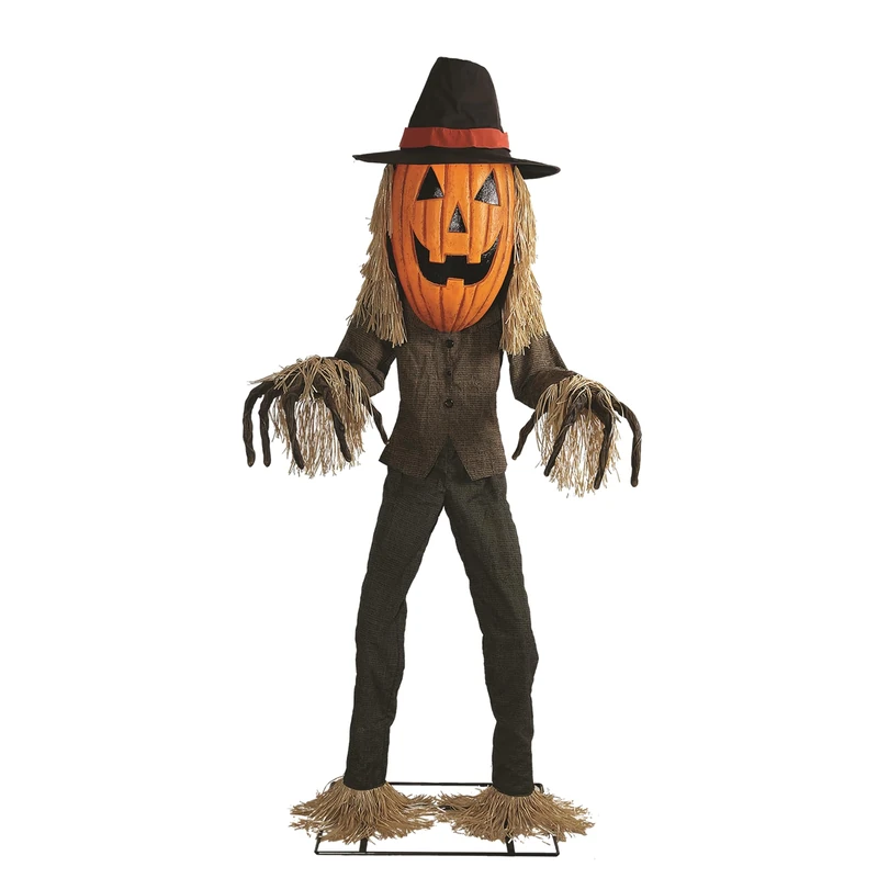 Riethmüller Animatronic XL Jack O'Lantern 182 cm - Halloween Decoration Indoor - Animated, Luminous Pumpkin Head, Movable Upper Body, Sound & Motion Sensor - 3 Languages