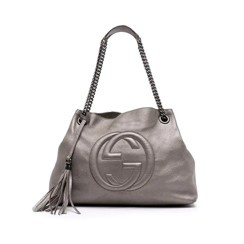 Gucci Pre-Loved Medium Metallic Leather Soho Chain Tote