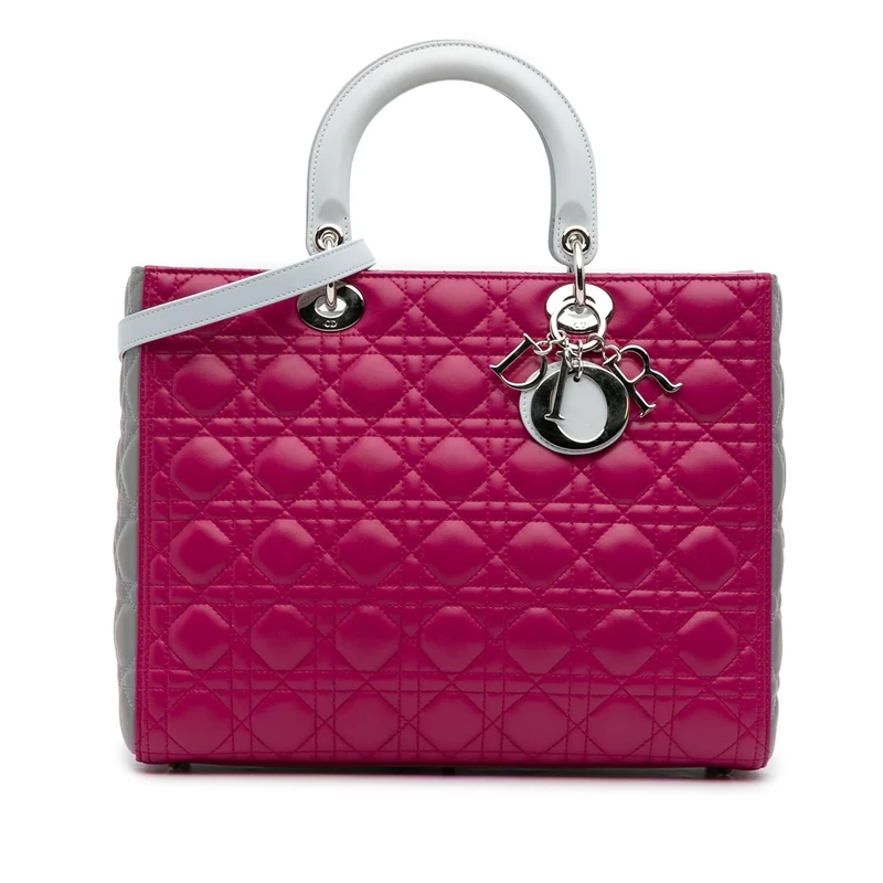 Dior Pre-Loved Large Bicolor Lambskin Cannage Lady Handbag