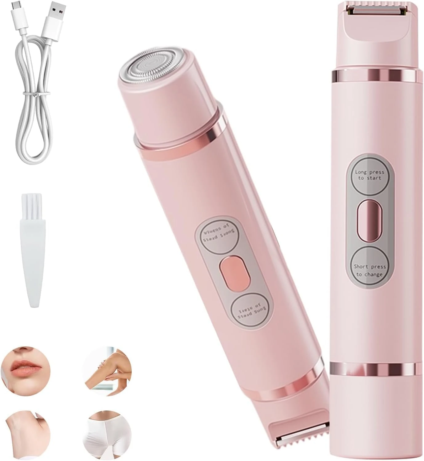 Electric Bikini Trimmer for Women - 2-in-1 Rechargeable Shaver, IPX7 Waterproof Wet/Dry Hair Remover for Body, Face & Sensitive Areas, Painless & Easy to Clean(Pink)