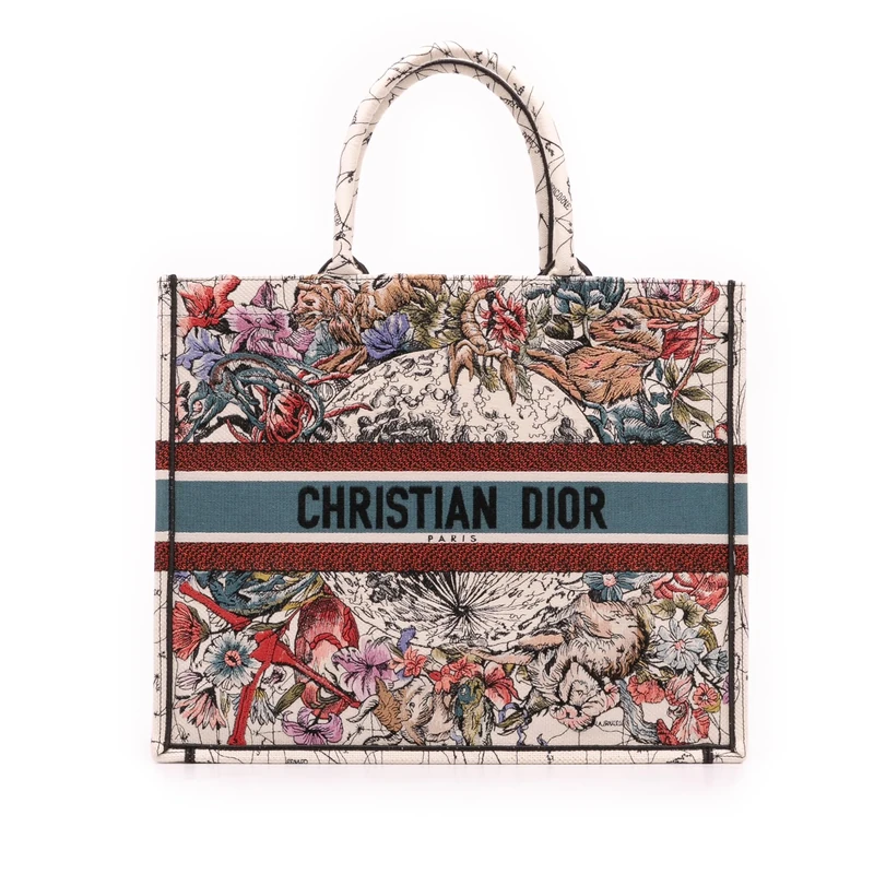Dior Large Embroidered Canvas Zodiac Book Tote - Brown