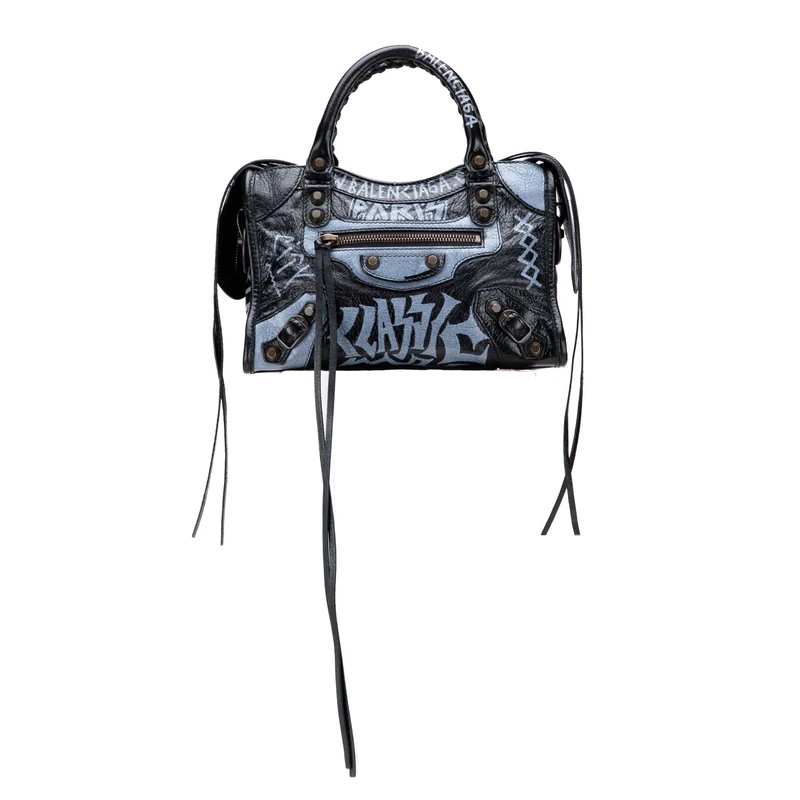 Balenciaga Pre-Loved Mini Lambskin Motocross Graffiti Classic City Satchel